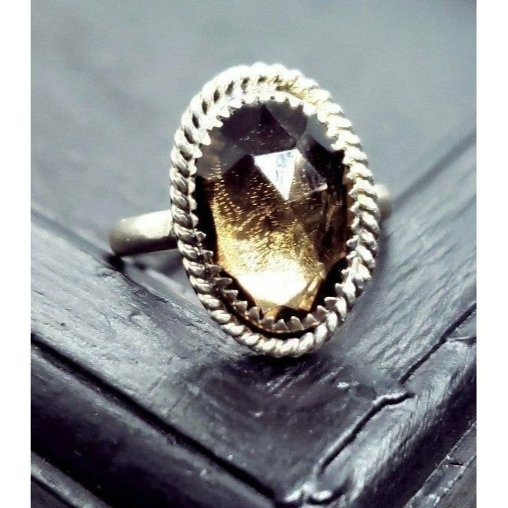 Sterling silver smokey quartz crystal ring handmade size 8